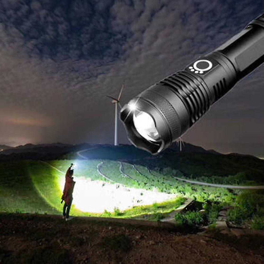 Led Flashlight 10000 Lumens， 5000mah Usb Rechargeable 26650 Battery Included， 5 Light Modes， Zoomable， Long Working Time Tactical Handheald Torch For