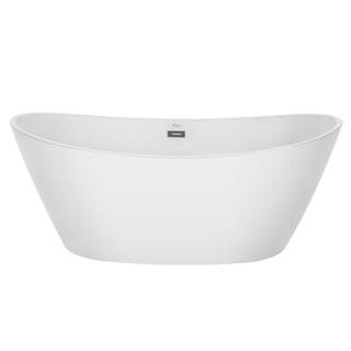 Empava 67 in. Acrylic Flatbottom Hourglass Freestanding Soaking Lighted Bathtub in White with Brushed Nickel Overflow and Drain EMA-67FT1518LED