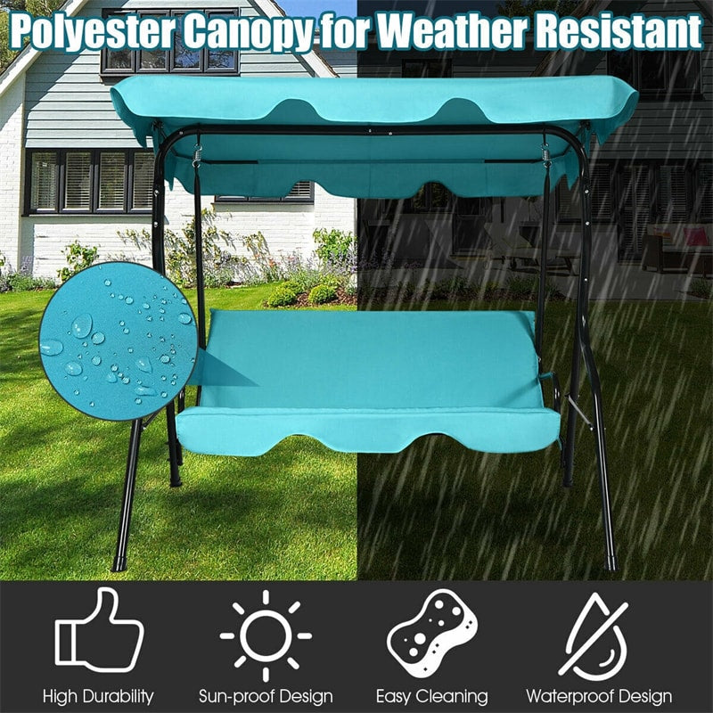 3-Person Cushioned Metal Outdoor Patio Porch Swing Chair Bench Glider with Adjustable Awing Canopy