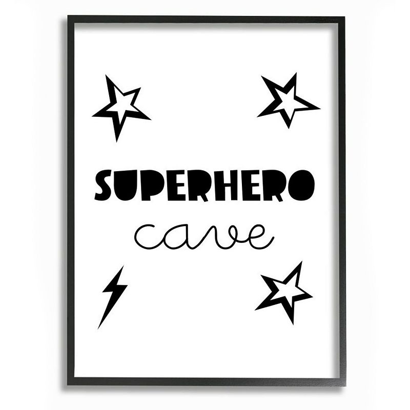 Stupell Home Decor Superhero Cave Kids Room Sign Stars Lightening Bolt Wall Art