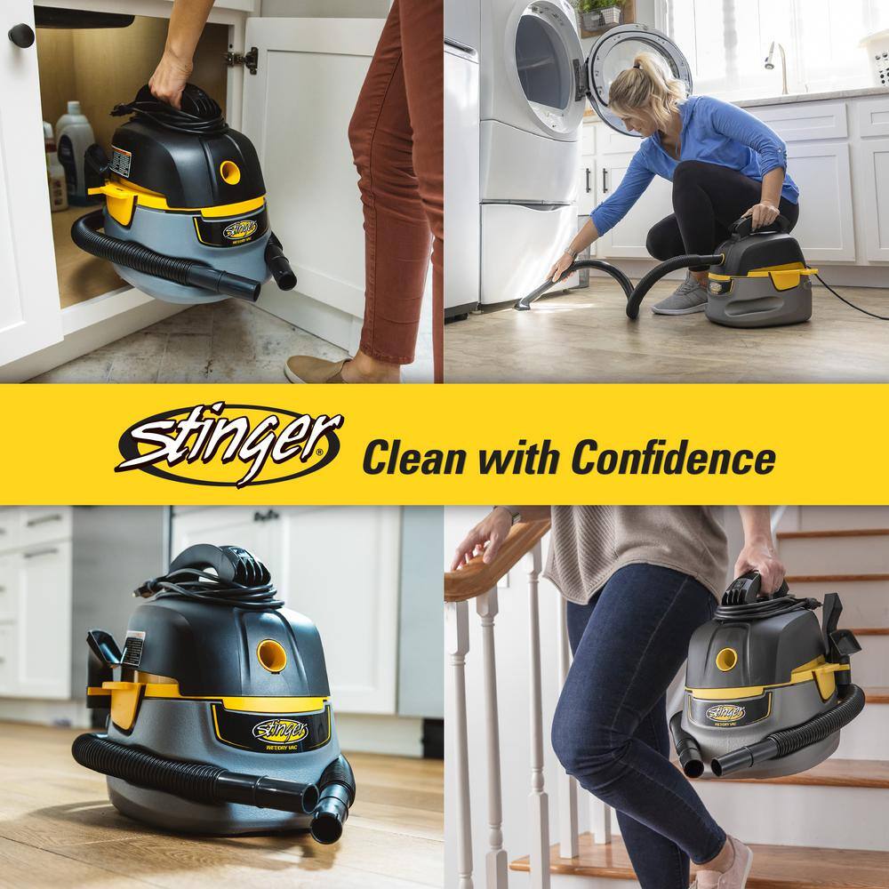 Stinger 2.5 Gallon 1.75 Peak HP Compact WetDry Shop Vacuum with Filter Bag Hose and Accessories HD2025