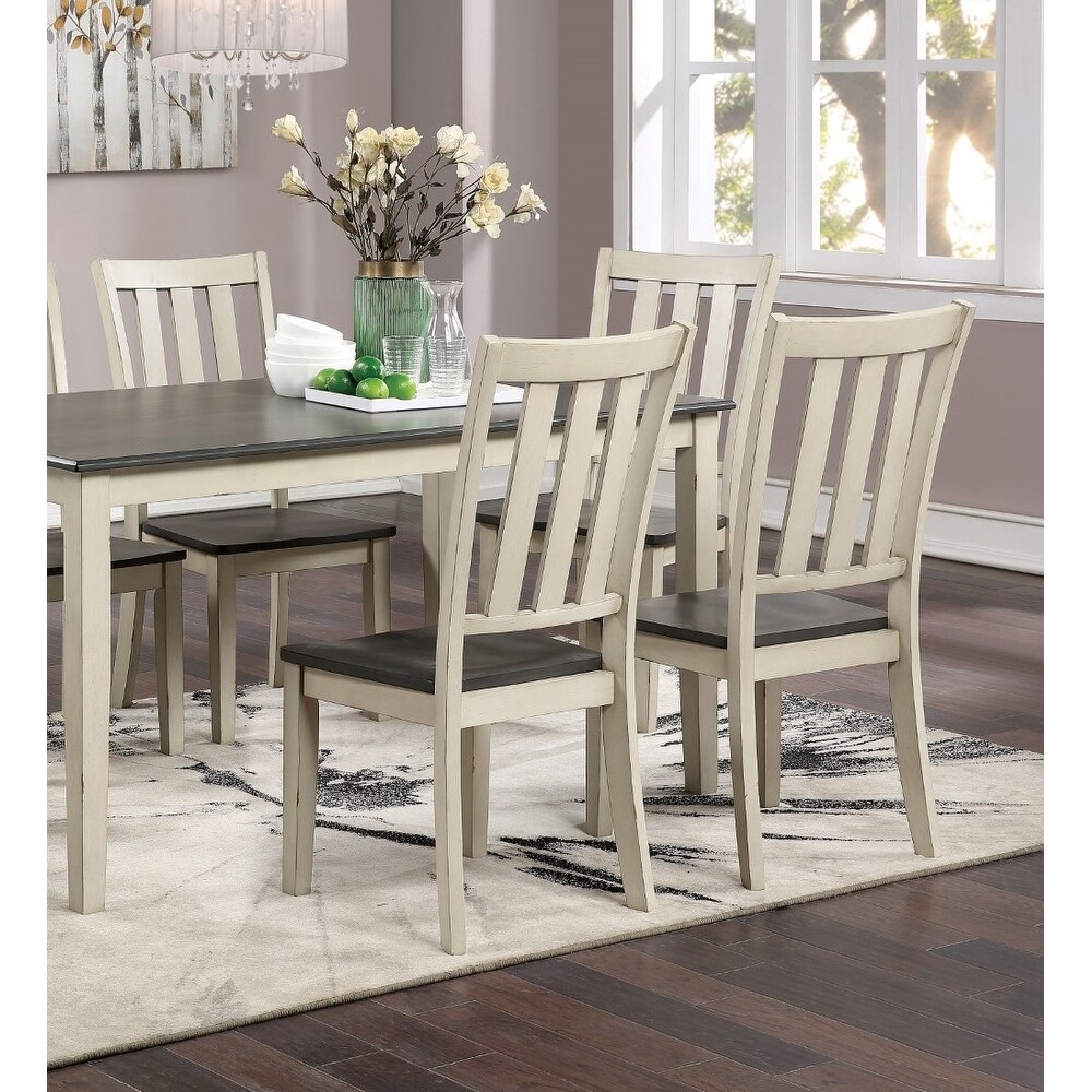 7 Piece Wooden Dining Set with Rectangular Table and Slat Back Chairs