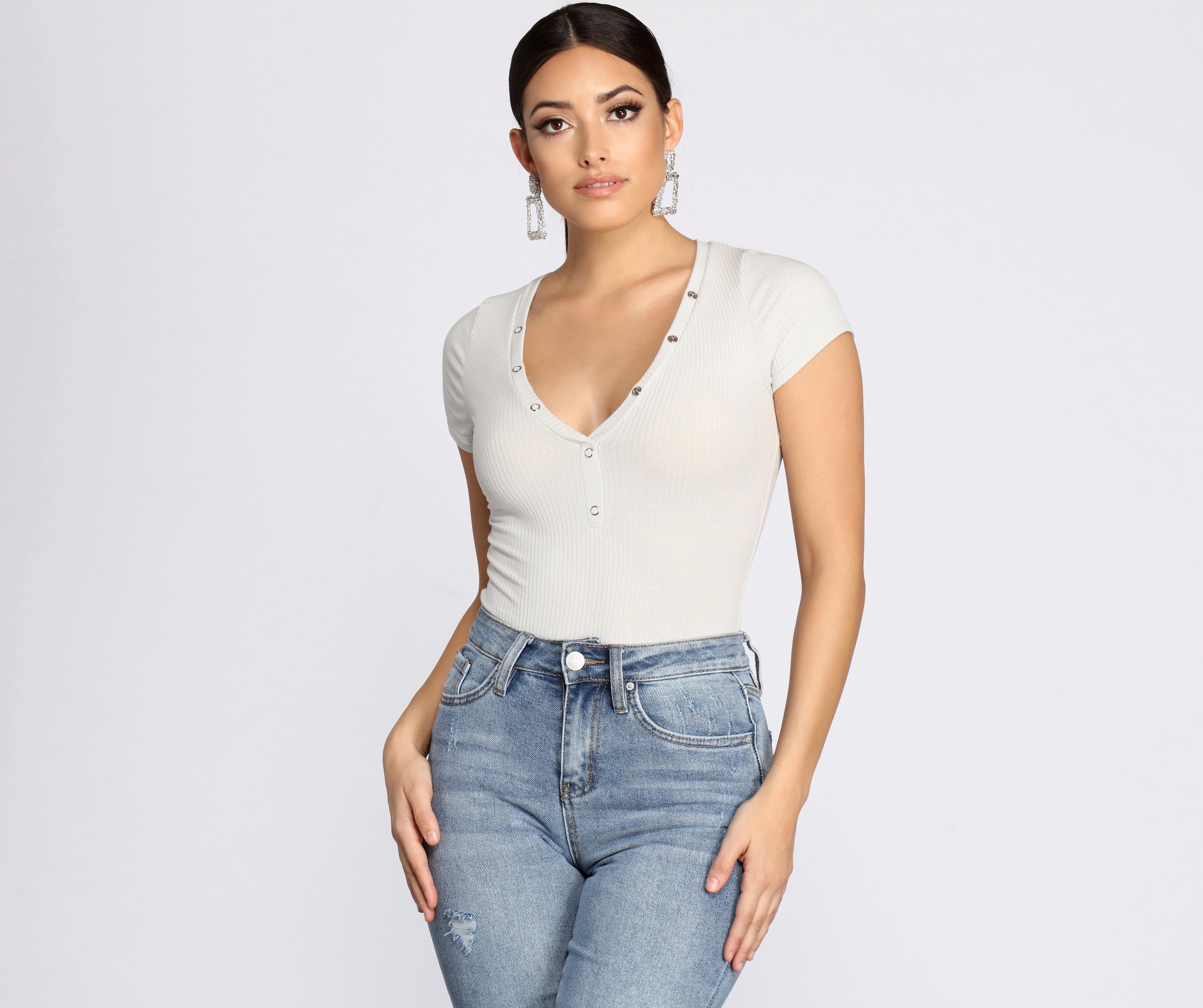 Basic Vibes Ribbed Henley Bodysuit