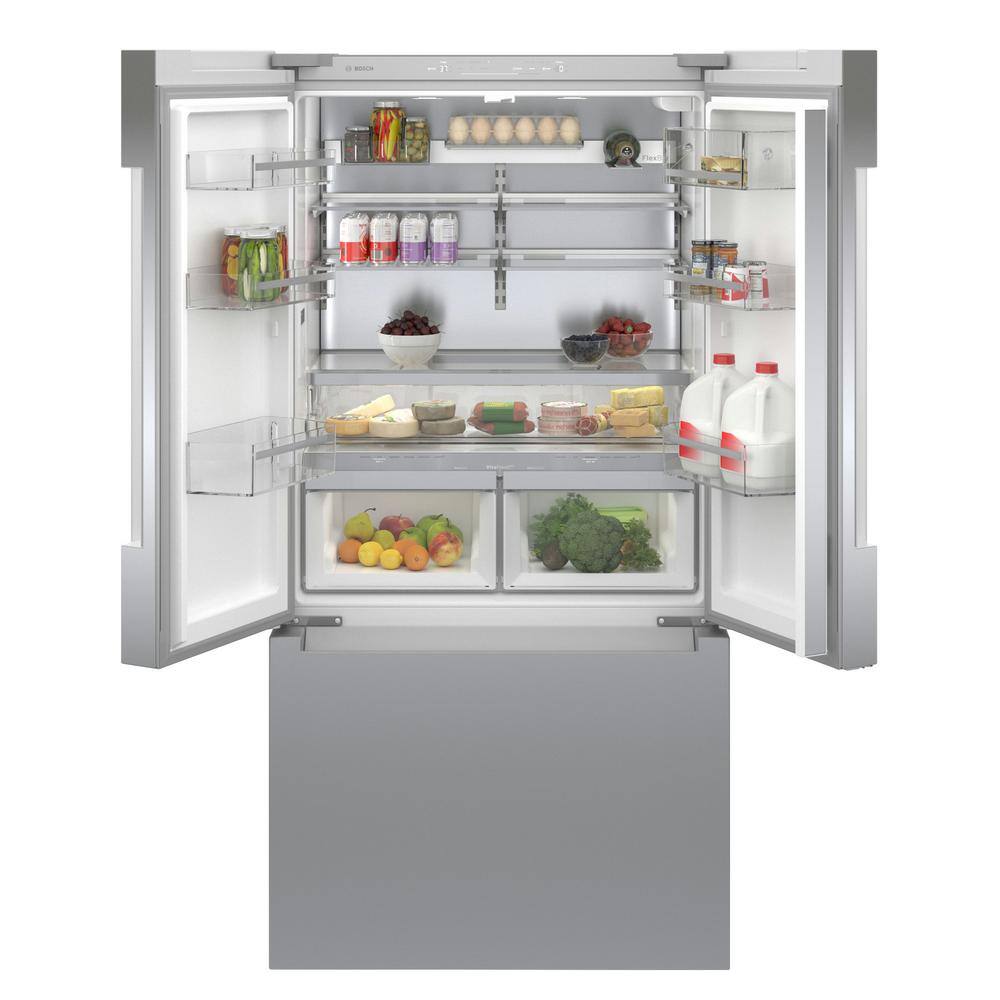 Bosch 800 Series 20.8 cu ft Smart Counter Depth French Door Refrigerator w Internal Water Dispenser  Ice in Stainless Steel B36CT81ENS