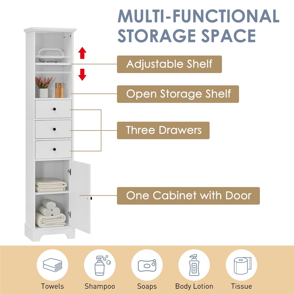 Tall Bathroom Cabinet Storage Cabinet 3 Drawers and Adjustable Shelf