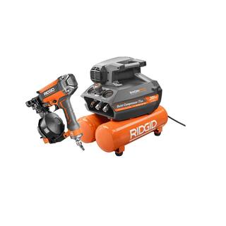 RIDGID 4.5 Gal. Portable Electric Strong Start Air Compressor with 15 1-34 in. Coil Roofing Nailer OF45200-175RNF