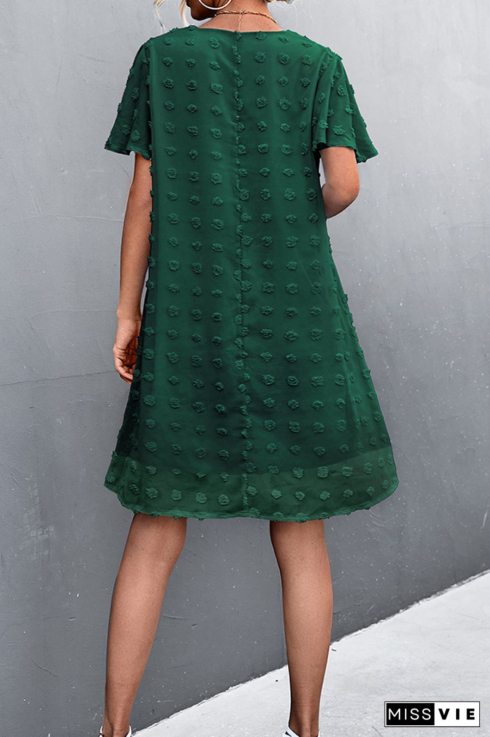 Jacquard Tie V-neck Short Sleeve Dress Wholesale