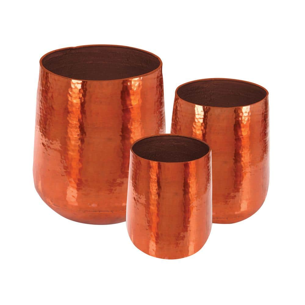 Litton Lane 13in. Medium Copper Aluminum Indoor Outdoor Planter with Hammered Details (3- Pack) 49684