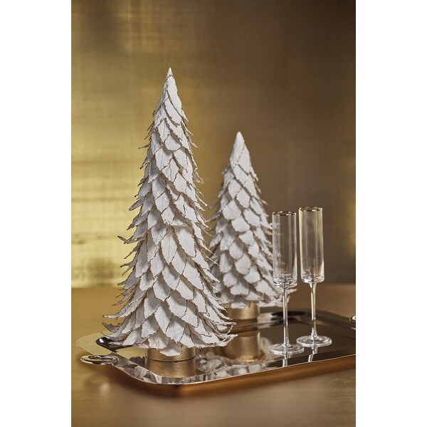 White Natural Leaf Christmas Tabletop Tree with Gold Trim，22