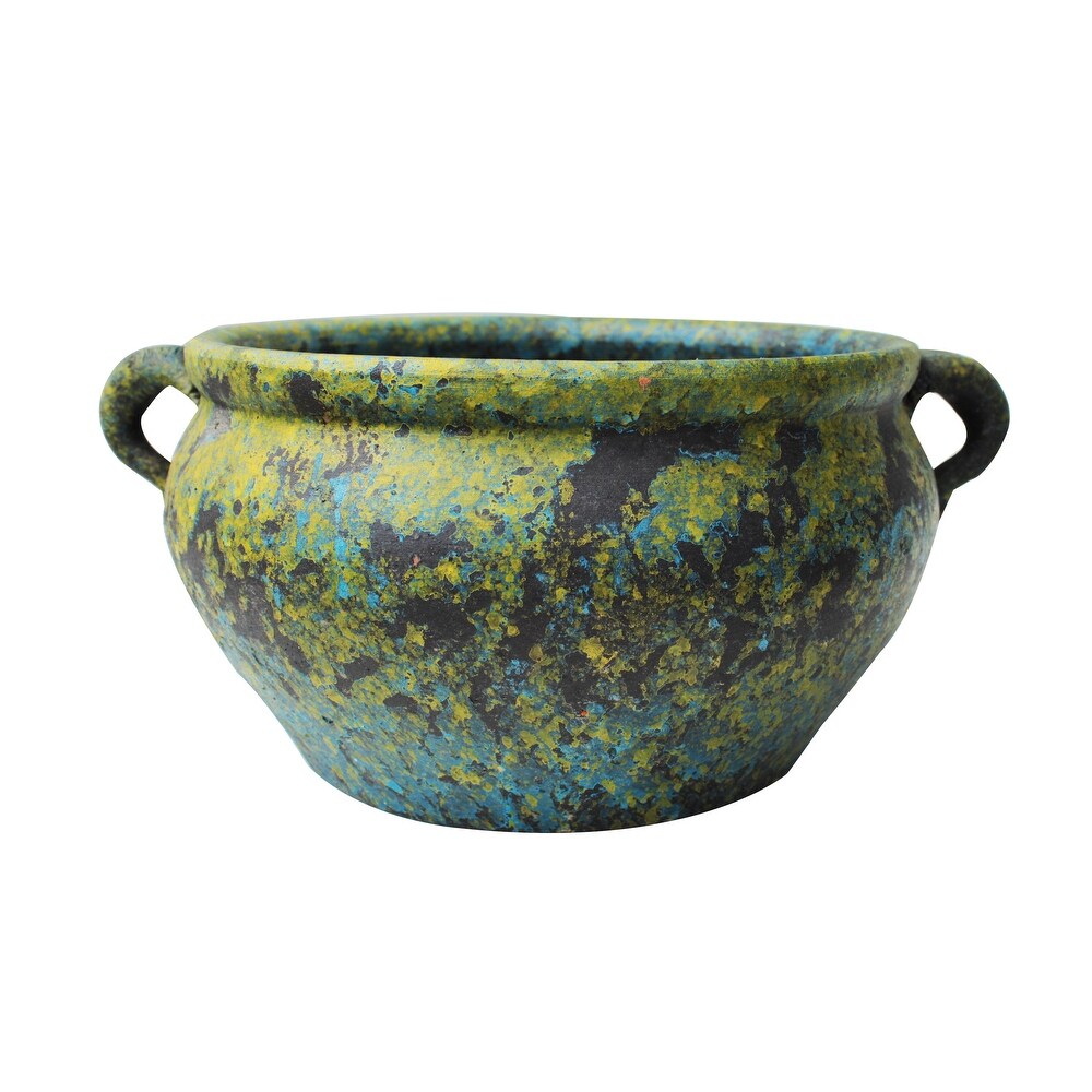 Green Earthen Ware Terracotta Vessel/Planter with Handles   10.5\