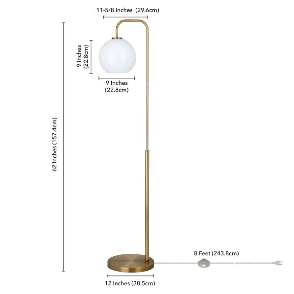 Harrison Arc Floor Lamp with Glass Shade in Brass/White Milk