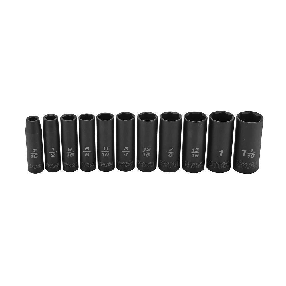 RYOBI 12 in. SAE Deep Impact Socket Set (11-Piece) RHMTIS31101