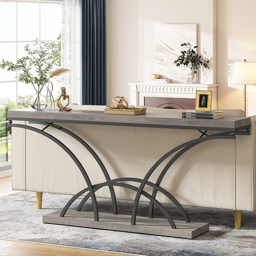 70.9'' Faux Marble Console Sofa Table with Half Moon Shaped Metal Legs for Entryway  Accent Tables for Living Room