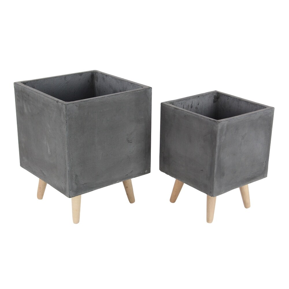 White Light Grey or Grey Fiber Clay Boho Modern Planter Pot (Set of 2)   S/2 15\