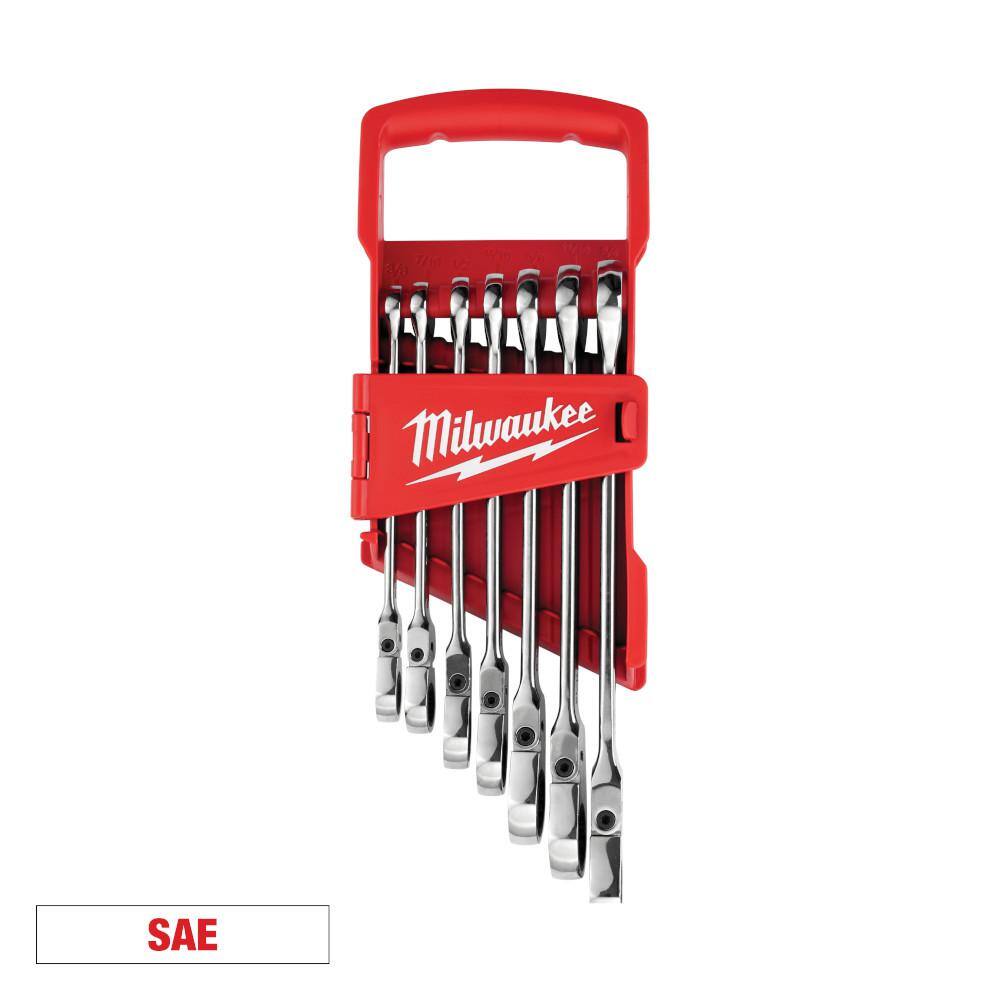 MW 144-Position Flex-Head Ratcheting Combination Wrench Set SAE (7-Piece) 48-22-9429