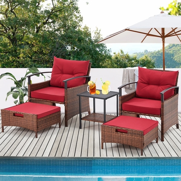 AVAWING 5Piece Patio Furniture Set Wicker Conversation Set with Coffee Table and Ottoman