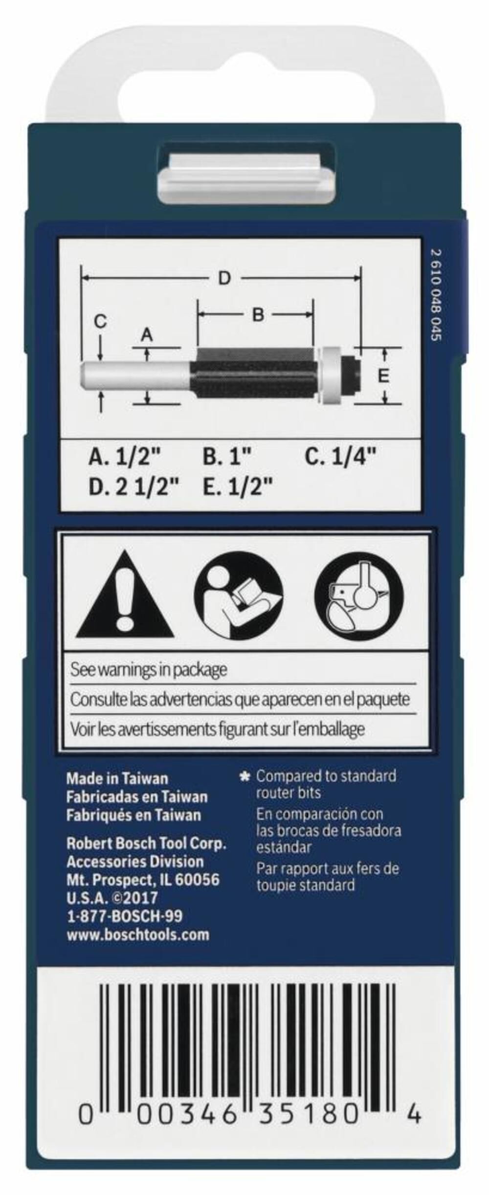 Bosch 1/2 In. x 1 In. Carbide-Tipped Double-Flute Flush Trim Router Bit 85266MC from Bosch