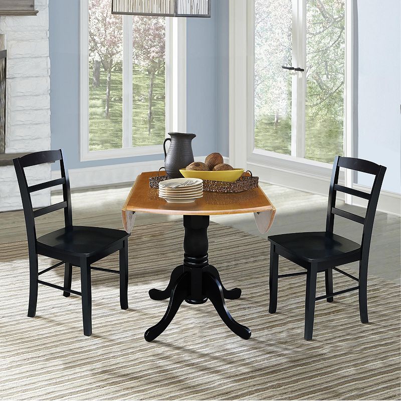 International Concepts Dual Drop Leaf Two Tone Dining Table and Chair 3-piece Set