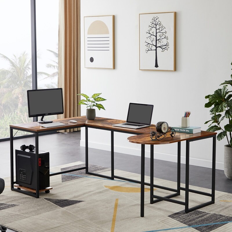 Industrial Style U Shaped Computer Desk  Writing Table Workstation