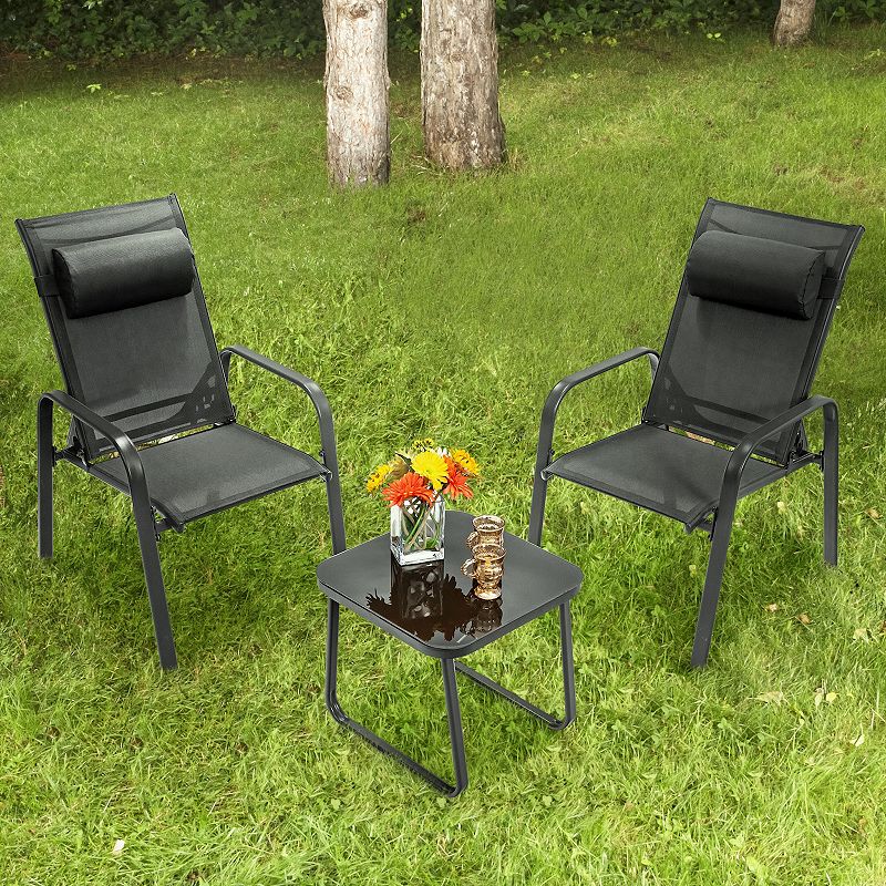 3 Pieces Patio Bistro Furniture Set with Adjustable Backrest