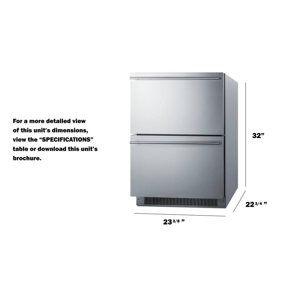 Summit Appliance 24 in. 3.5 cu. ft. Undercounter Double Drawer Frost-Free Freezer in Stainless Steel ADFD2D24