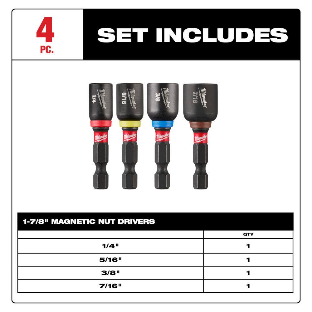 MW SHOCKWAVE Impact Duty 1-78 in. Alloy Steel Magnetic Nut Driver Set (4-Piece) 49-66-4562