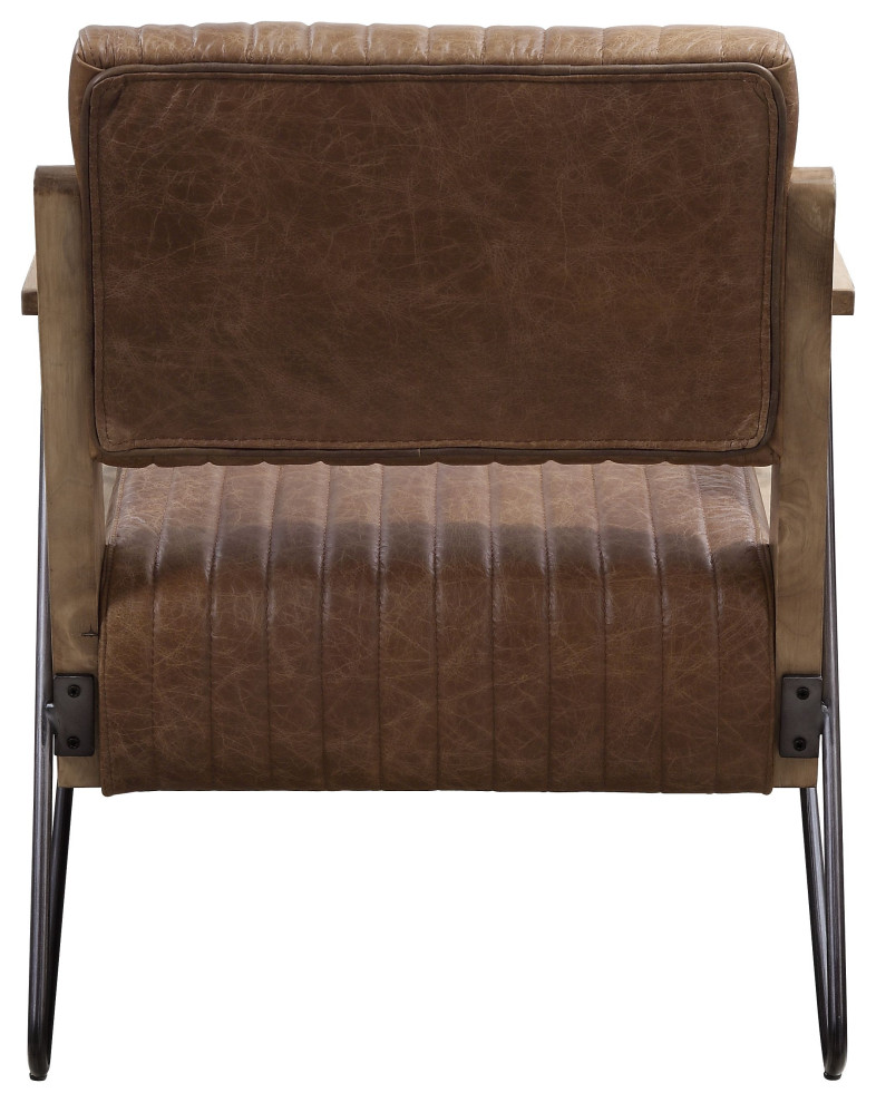 ACME Eacnlz Accent Chair in Cocoa Top Grain Leather  ampMatt Iron Finish   Industrial   Armchairs And Accent Chairs   by Acme Furniture  Houzz