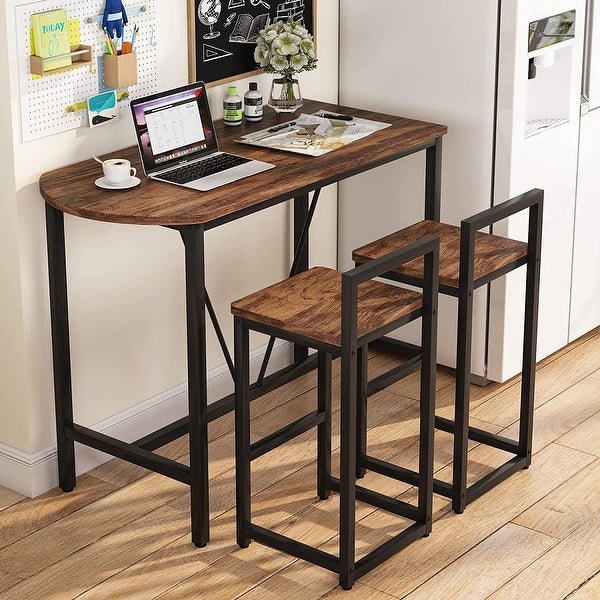 3-Piece Pub Bar Table Set with 2 Bar Stools and Faux Marble Tabletop