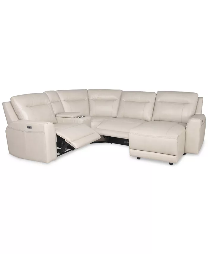 Macy's CLOSEOUT! Blairemoore 5-Pc. Leather Power Chaise Sectional with 1 USB Console and 2 Power Recliners