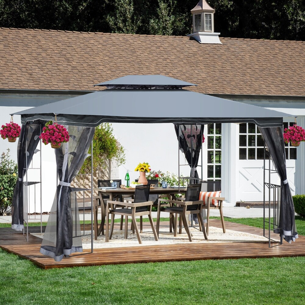 Versatile 13' x10' Outdoor Patio Gazebo with Double Vented Roof   Detachable Mosquito Net  Suitable for Lawn  Garden  Backyard