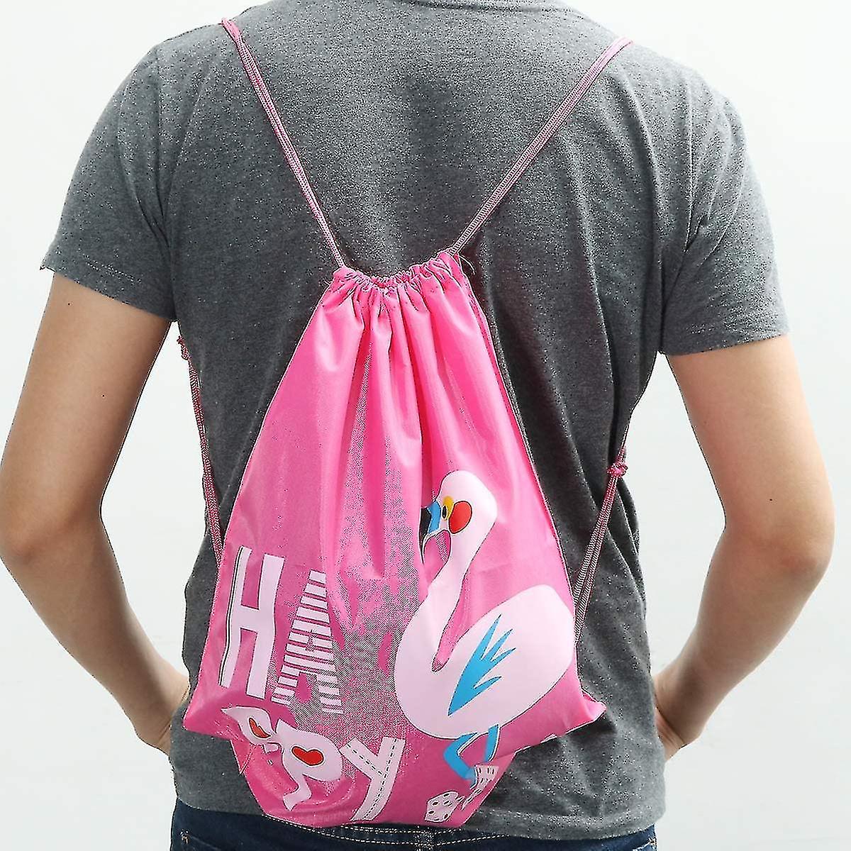 Drawstring Backpack Universal Flamingo Pattern Portable Waterproof Sports Gym Bag Outdoor Fitness Ba