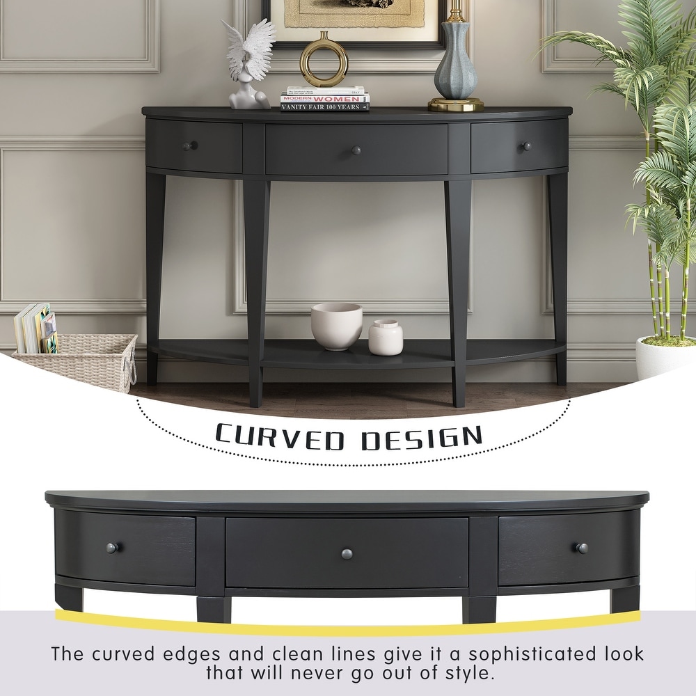 Hallway Curved Console Table Sofa Table Entryway Table w/Drawers