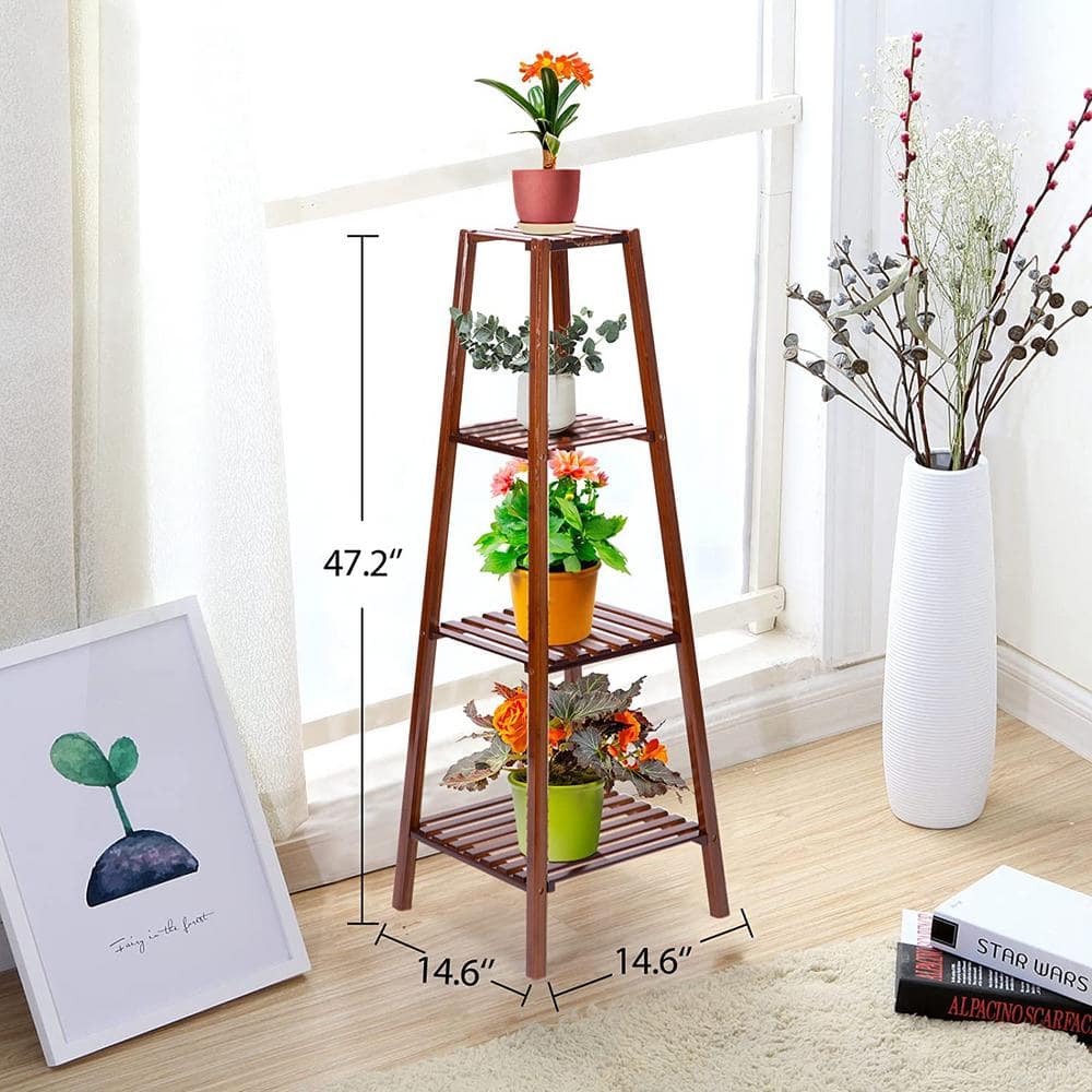 VIVOSUN 47.2in. Tall IndoorOutdoor Bamboo Wood Multifunctional Plant Stand (4-tiered) wal-PS021-4J