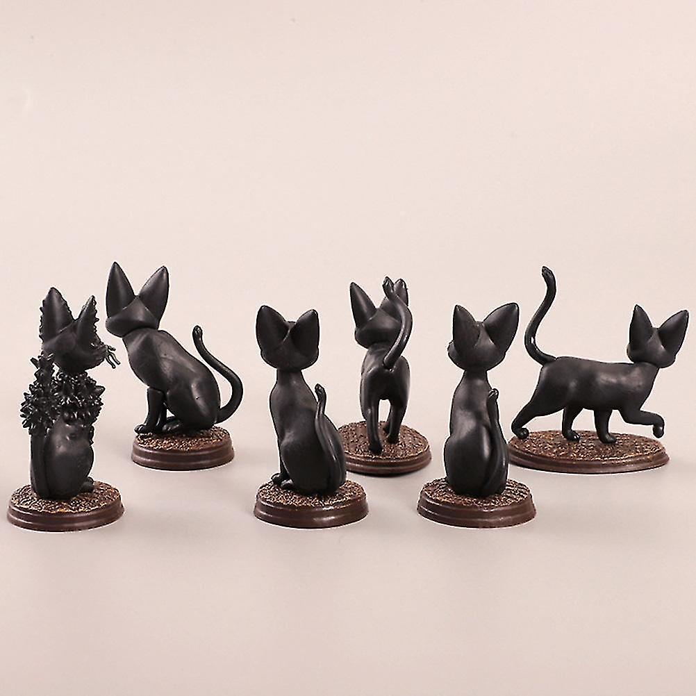 6pcs/set Black Cat Anime Figures Ornaments Animal Dolls Micro Landscape Decoration Desktop Model for Miniature Fairy Garden and Home Decoration