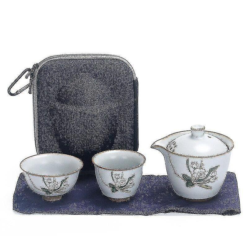 Ceramic Teapot Travel Tea Set Portable Outdoor Teaware Gaiwan Tea Bowl One Pot And Two Sets