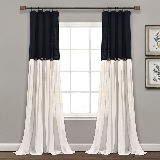 Home Boutique Linen Button New Window Curtain Panel Black white Single 40x108