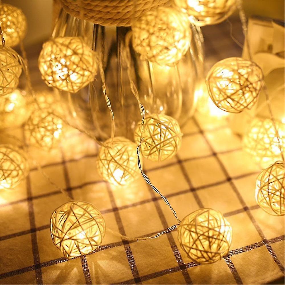 10 Lights， Natural Rattan String Lights， Battery Powered For Patio， Wedding， Garden And Party