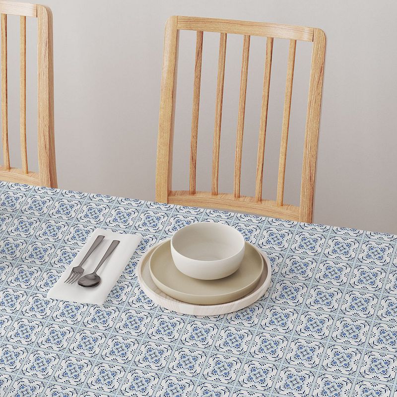 Square Tablecloth， 100% Cotton， 60x60， Blue Tile Frames