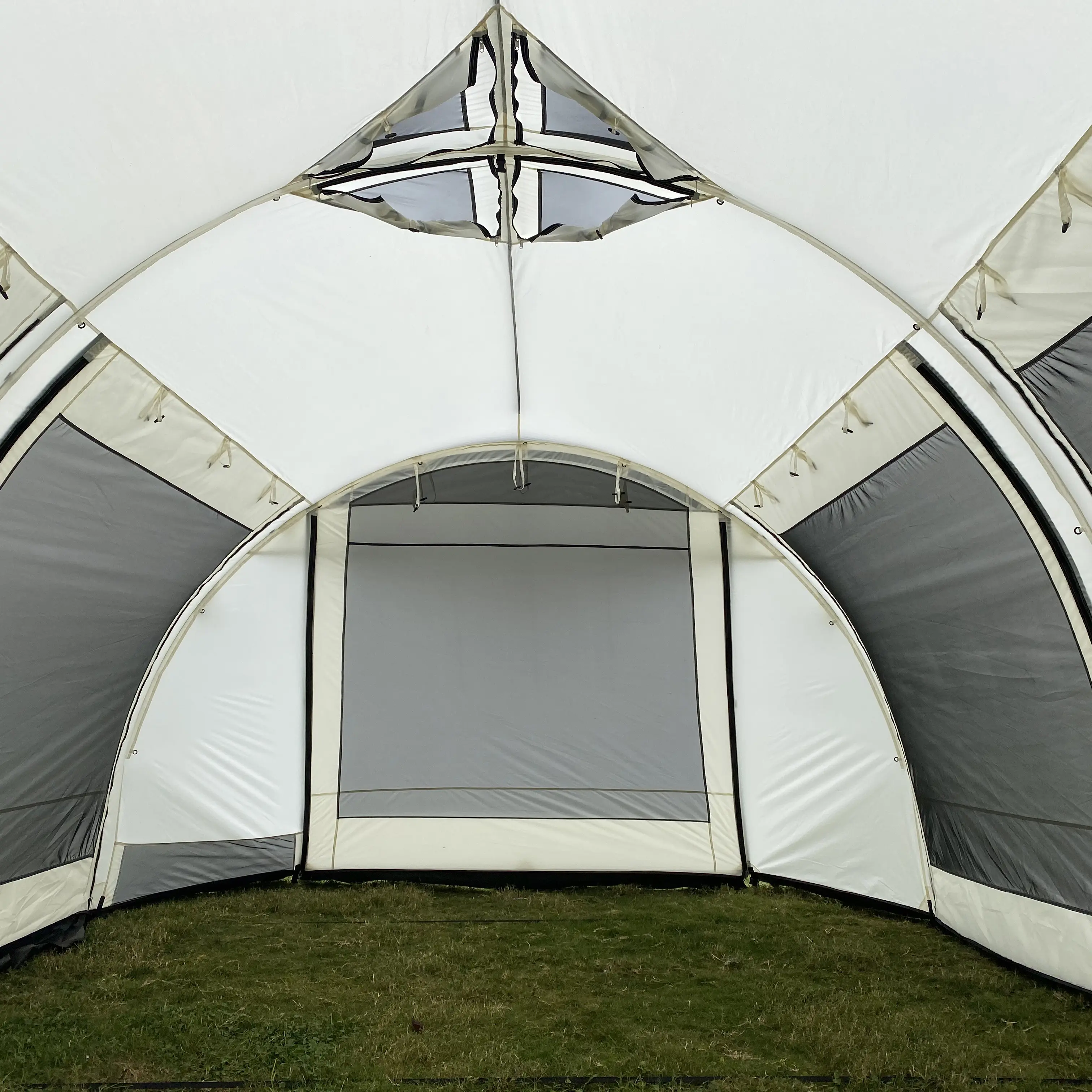 Ready to Ship Stock Tunnel Tent Big Space for Family Camping Two Rooms Luxury Glamping Outdoor 8P White