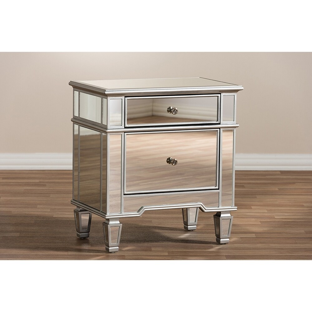 Hollywood Glamour Style Mirrored 2 Drawer Nightstand