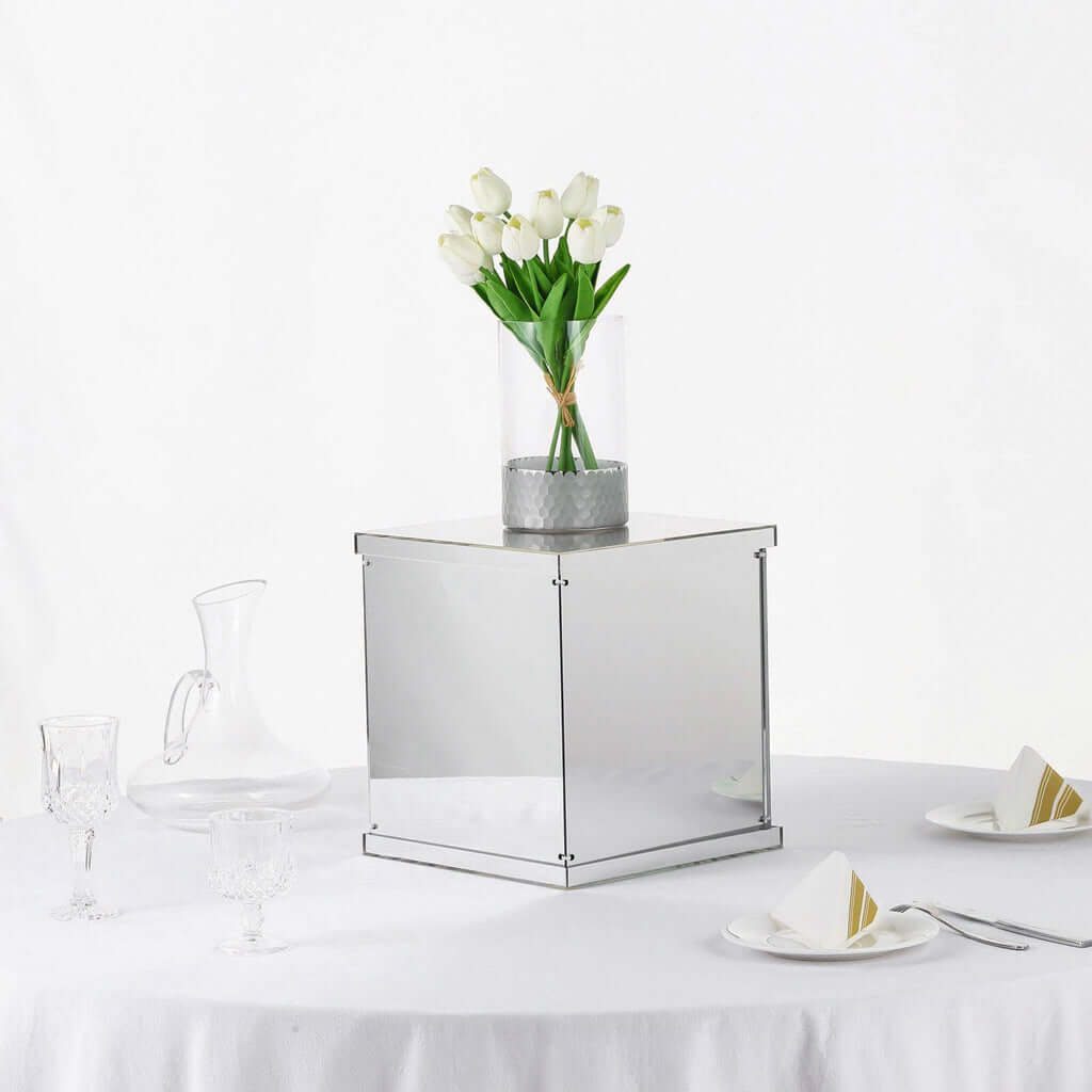 Silver Mirrored Acrylic Pedestal Riser, Display Box with Interchangeable Lid and Base 12