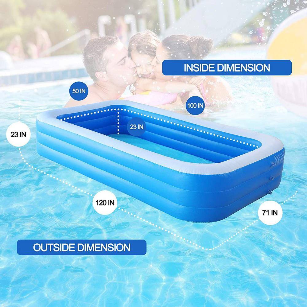 Afoxsos 120 in. x 72 in. Rectangular 22 in. D Inflatable Swimming Pool Family Full-Sized Swimming Pool with No Print HDDB1859