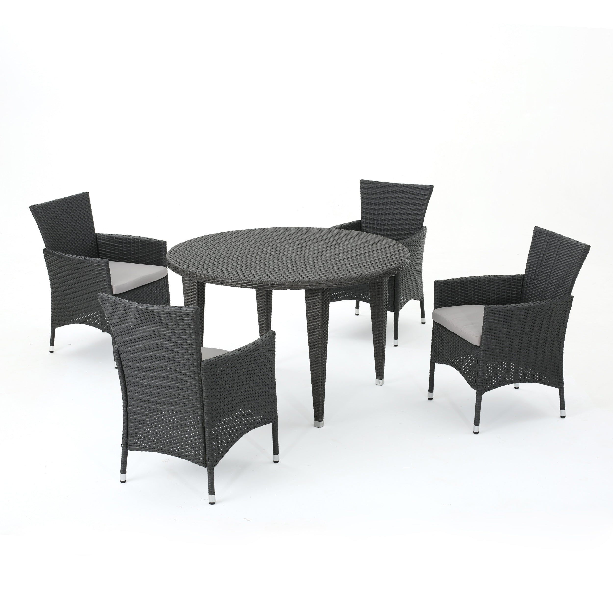 Portia Outdoor 5 Pc Wicker Round Dining Set w/ Water Resistant Cushions