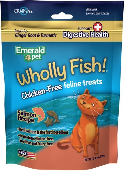 Emerald Pet Wholly Fish! Digestive Health Salmon Recipe Cat Treats