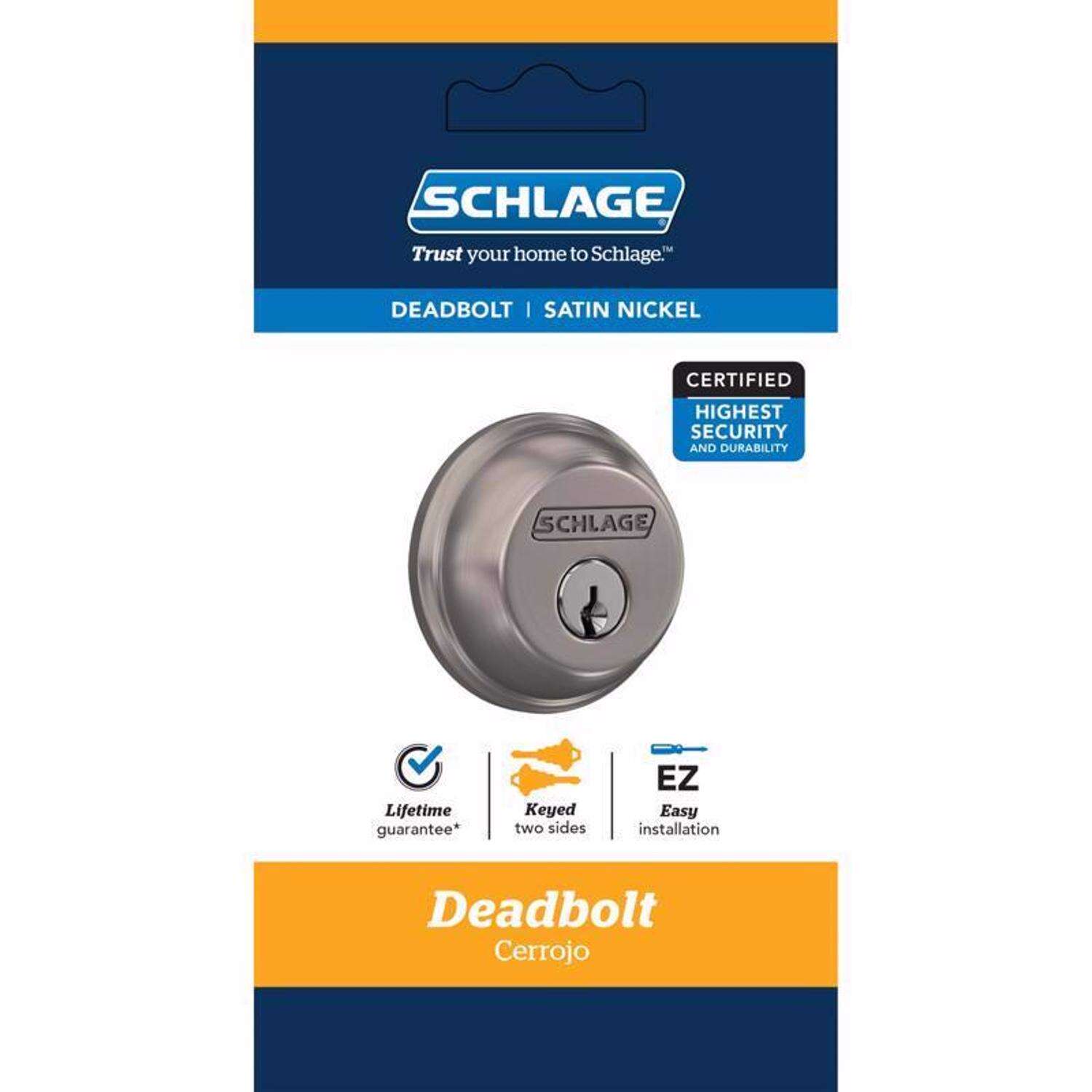 Schlage Satin Nickel Zinc Double Cylinder Deadbolt