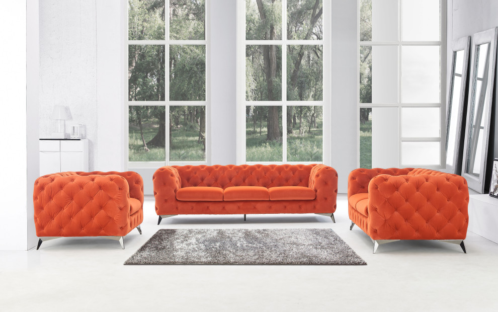 Divani Casa Delilah Modern Orange Fabric Sofa Set   Midcentury   Living Room Furniture Sets   by Vig Furniture Inc.  Houzz