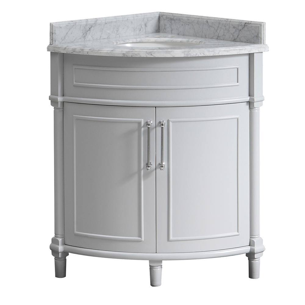 Home Decorators Collection Aberdeen 32 in. W x 23 in. D x 34.5 in. H Bath Corner Vanity in Gray with White Carrara Marble Top Aberdeen 32G