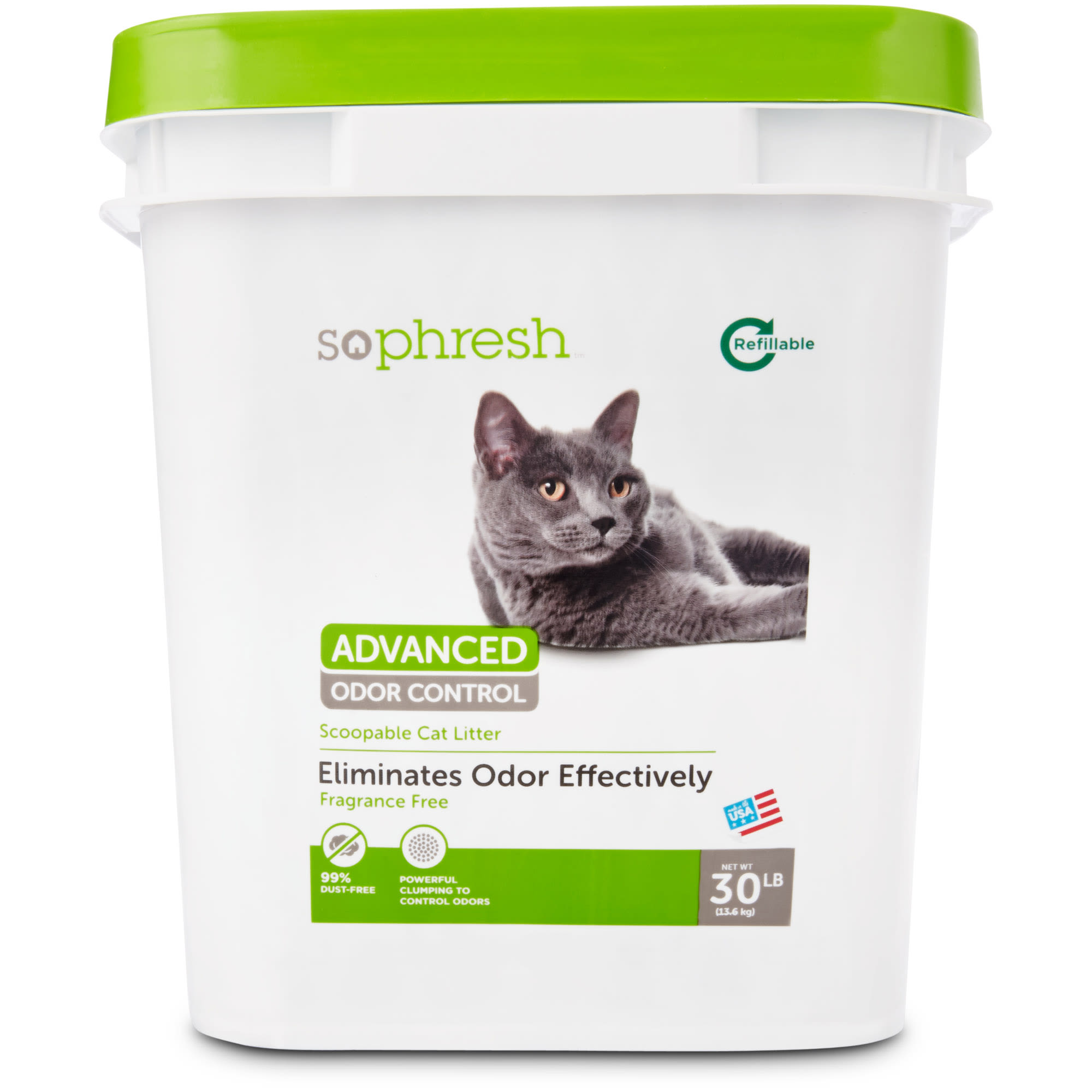 So Phresh Advanced Odor Control Scoopable Fragrance Free Cat Litter， 30 lbs.