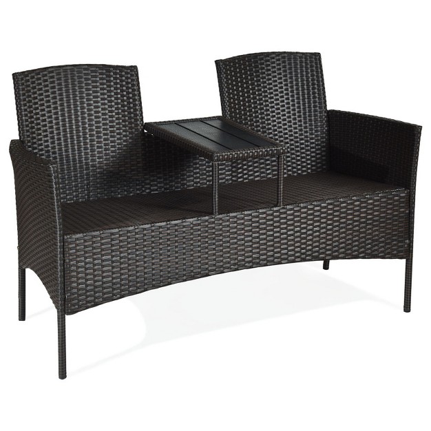 Tangkula Outdoor Patio Rattan Wicker Conversation Set Loveseat Sofa With Coffee Table