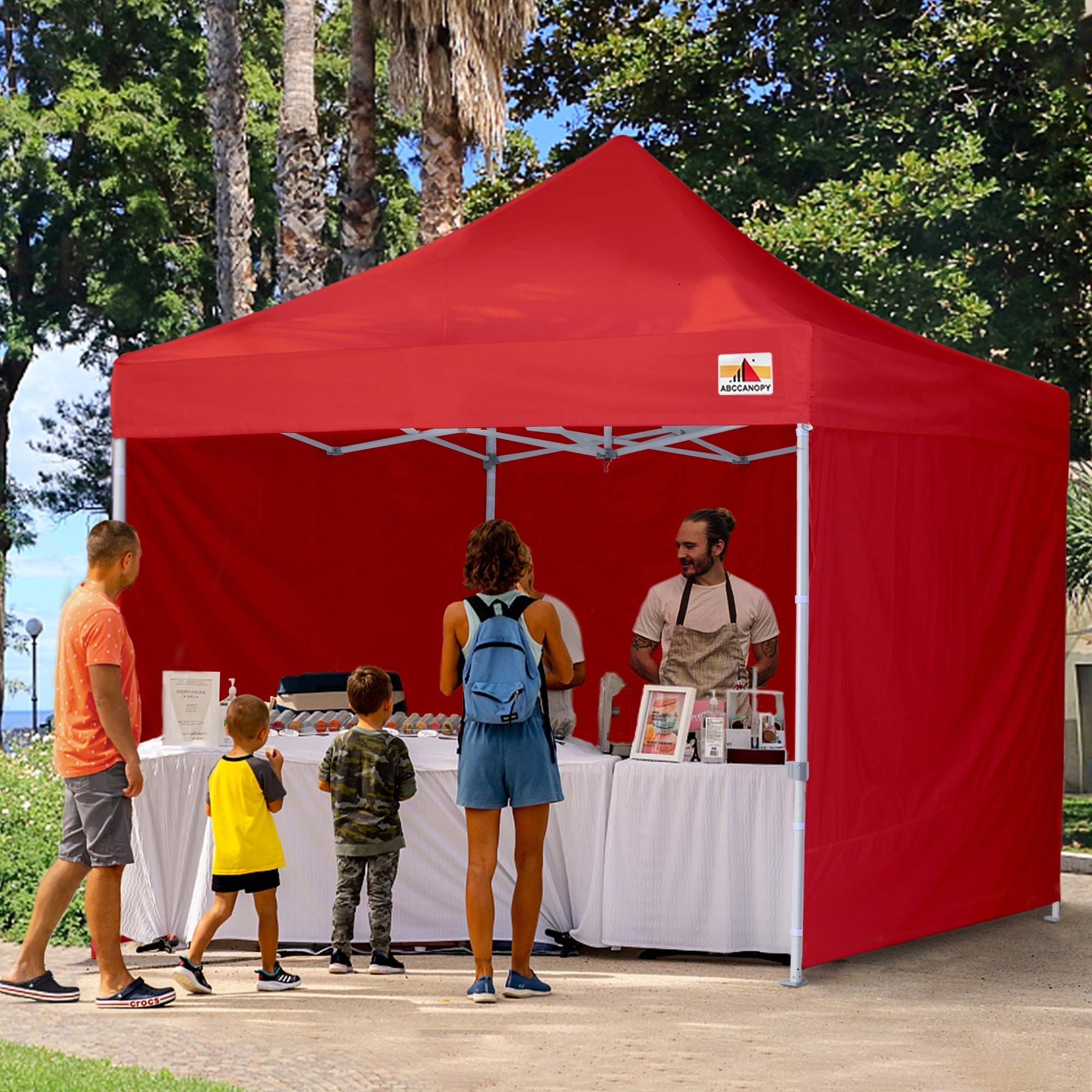 ABCCANOPY 10 ft x 10 ft Metal Pop-Up Commercial Canopy Tent with walls, Red